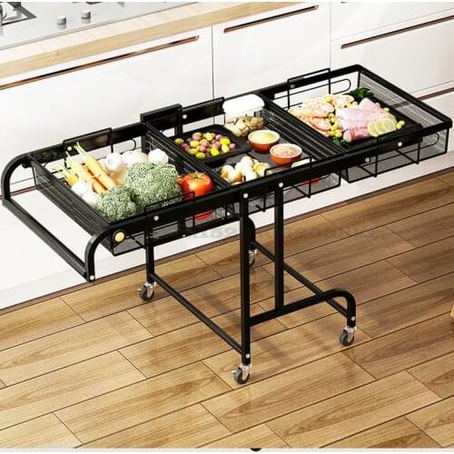 3 Lays Iron Kitchen Floor-standing Trolley Rack 360-degree Adjustable Angle Vegetable & Fruit Storage Basket Kitchen Organizer