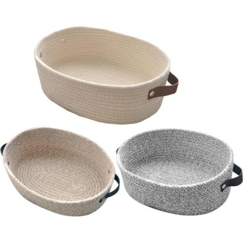 Desktop Storage Basket Nordic Ins Thickened Cotton Simple Snack Cosmetics Box Leather Handle Home Supplies Organization