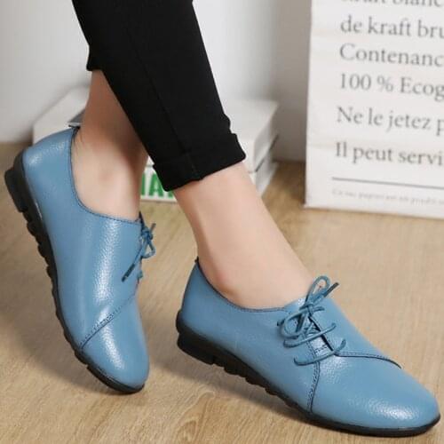2019 New Genuine Leather Flat Shoes Women Soft Bottom Oxford Pointe Shoes White Sapato Feminino Loafers Casual Women Flats