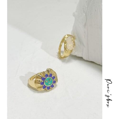 PerisBox Cute Flowers Clouds Enamel Rings For Women Colorful Geometric Smile Ring Acrylic Clouds Rings Statement Party Jewelry