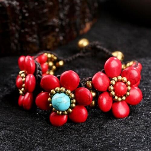 Bohemian Wax Rope Braided Bracelet Floral Turquoise Women Bracelets On Hand Chain Bangles Jewelry Girls Aesthetic Fashion Female
