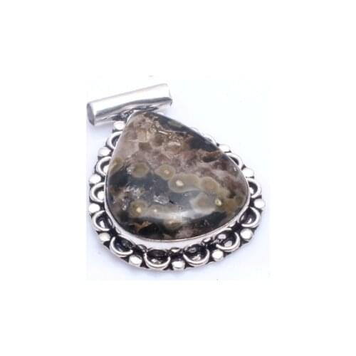 Genuine Ocean Jasper Pendant Silver Overlay over Copper , 44 mm, P10685