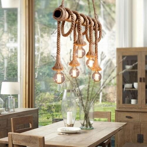 Pendant Ceiling Light Vintage Hemp Rope Chandelier Hanging Lamp E27 Base For Farmhouse Restaurant Bar Home Decoration Durable