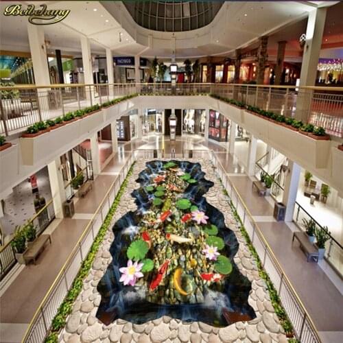 Beibehang Custom photo wallpaper floor painted carp lotus water flow waterfall 3D stereo painting floo papel de parede