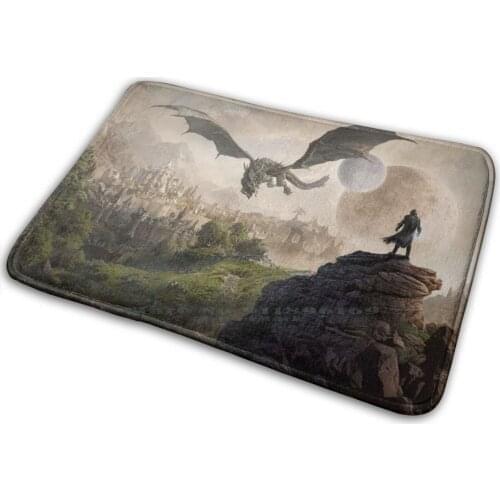 Elder Scrolls Mat Rug Carpet Anti-Slip Bedroom Entrance Door Mat Elder Scrolls Landscape Moon Dragon Minas Tirith