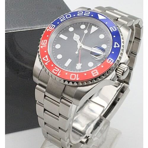 Luxury 40mm blue red GMT watch sapphire glass mens automatic mechanical diving stainless steel case chain sliding lock Watch
