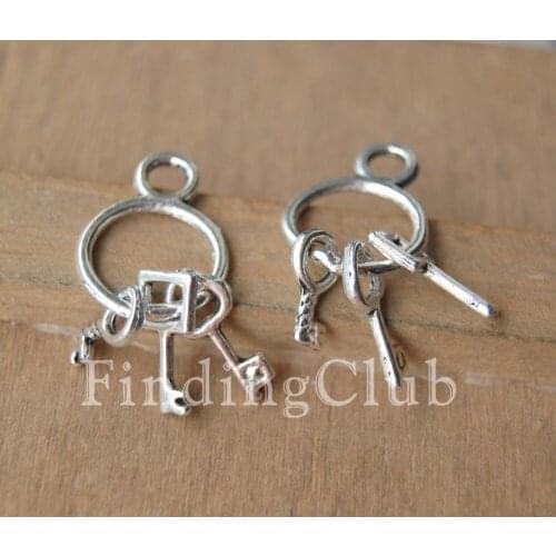 10pcs Silver Color Bronze Keychain with Three Keys Charms Pendant DIY Metal Bracelet Necklace Jewelry Findings A190/A196