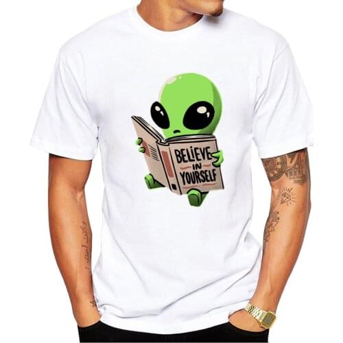 TEEHUB Believe in YourselfMen T-Shirt Hipster Tshirts Funny Book Alien Printed Tops Short Sleeve t shirts Essential Tee