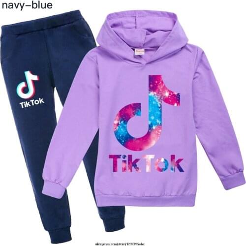 Tik Tok Hot Spring Autumn Letters Printing T-shirt Hoodies Kids Hooded Sweatshirts Childrens Baby Girls Clothes trousers Set