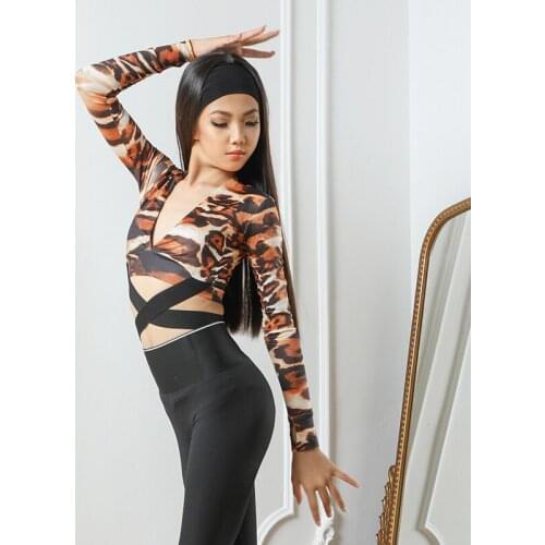 Latin Dance Top Children Long Sleeve V-Neck Blouse Cha Cha Rumba Samba Tango Salsa Dancing Practice Performance Wear DNV13826
