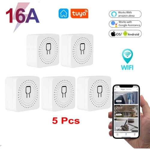 5Pcs 16A Mini Smart Switch,Wifi Home Intelligence Two-Way Control Module 110V 220V ,Compatible With Alexa/Google Home/Tuya