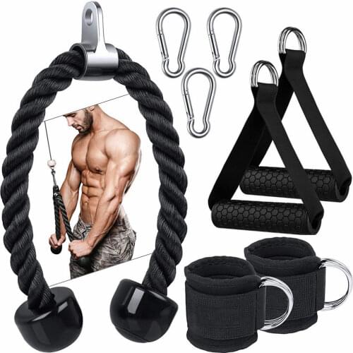 Tricep Rope Pull Down Ankle Straps Cable Machine Attachment Exercise Bands Home Gym Accessories Arm Strength Training Equipment