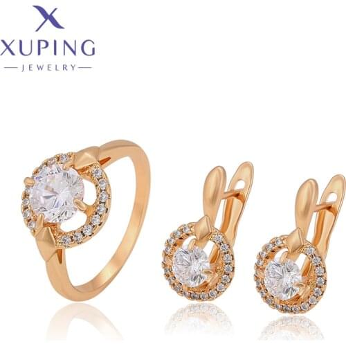Xuping Jewelry Fashion New Charms Styles Gold Color Plated Ring and Earrings Set for Party Gift Ladies 64953