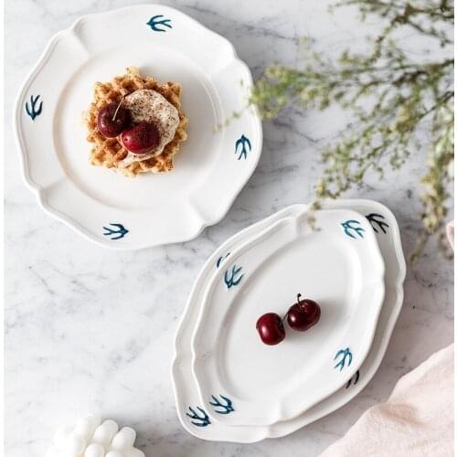 Japanese and Korean Ins Embossed Swallow Kitchen Household Dinner Plate Simple Fresh Dessert Flying Bird Salad Dish Set