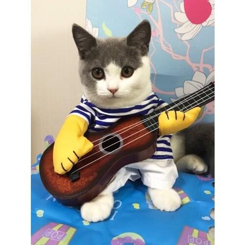 Funny guitar pet cat clothes dress up party cat and dog coat guitarist dress up pet coat cosplay show clothes pet products
