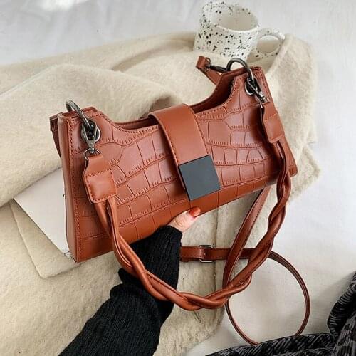 Crocodile Print Shoulder Bag for Women Fashion PU Leather Zipper Buckle Underarm Bag Ladies Casual Solid Color Messenger Bag