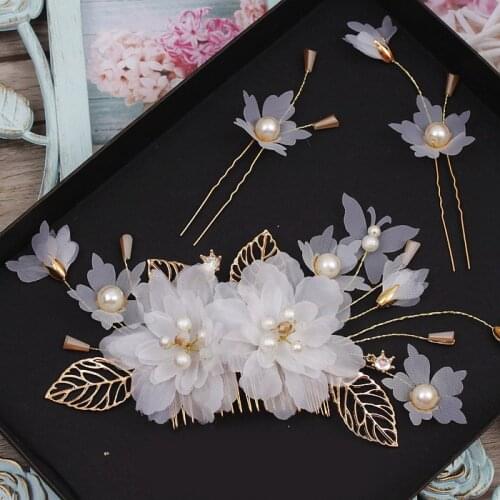 Wedding Hair Comb Pins Set Handmade Tiaras White Floral Bridal Hair Jewelry Accessories Women Headpiece tocado novia