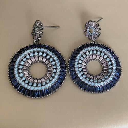 Bilincolor fashion blue cubic zirconia double round circle simple drop earring for women