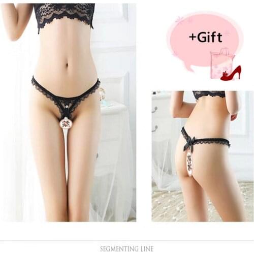 Lady Sexy Lace Pearl Bow embroidered G-String Rhinestone Temptation Sexy Bikini Underwear For Women Body Thong Panties Couple