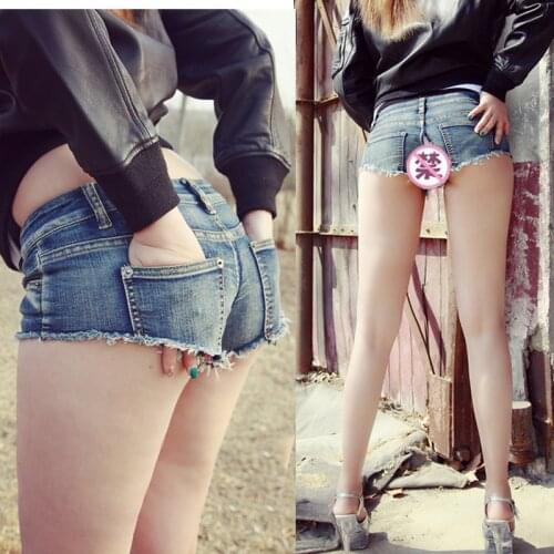 Womens Sexy Mini Jeans Outdoor Sex Short Pants Women Sexual Denim Trouser Exhibitionist Zipper Open Crotch Sexual Shorts Female