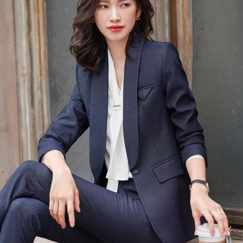 Korean office two piece suit skirt suit autumn and winter elegant long sleeve loose jacket pants two piece womens suit purple