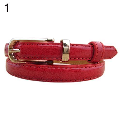 Women Thin Faux Leather Belt Cummerbund Candy Tone Buckle Casual Waistband Strap