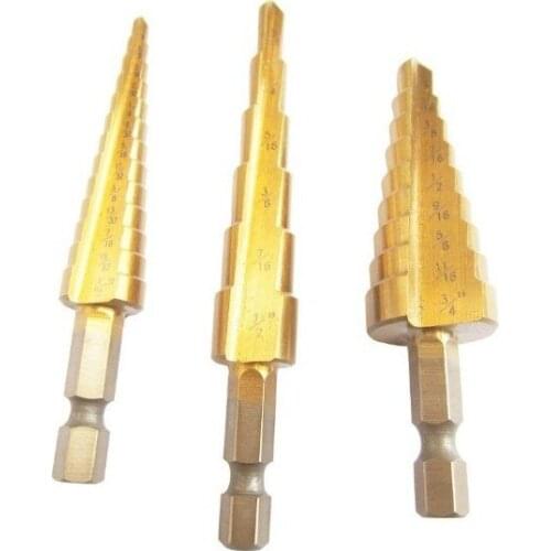 3pcs 28 Size Titanium Coated Step Drill Bit Cutting Tools Bits Drills Smoother Drill Bit Set Step Bit Tool Free shipping