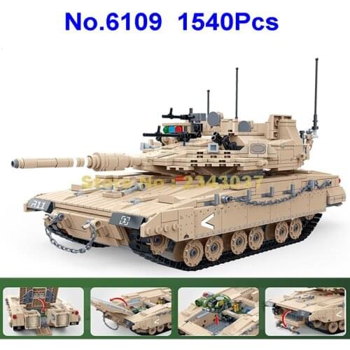 6109 1540pcs Military Ww2 Merkava Mk 4m Israel Main Battle Tank 1:28 4 Building Blocks Toy