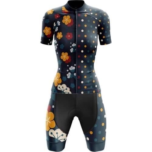 Abstract Flowers And Colored Dots Womans Cycling Jersey Set Roupa Ciclismo Feminina Short Sleeve Bib Shorts Gel Breathable Pad