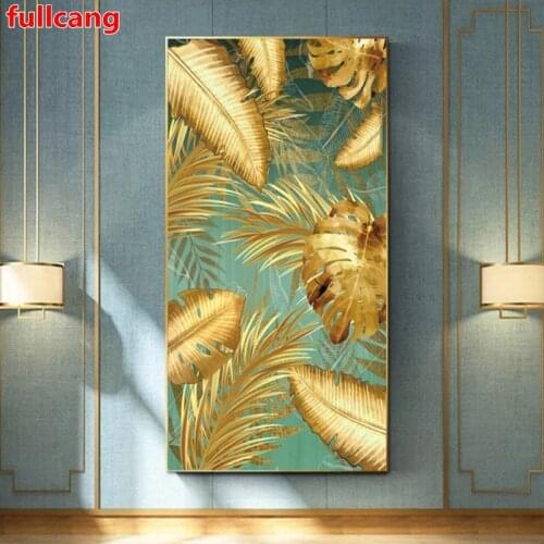 Abstract Golden Leaf 5D DIY Diamond Painting Square Round Diamond emboridery Art Mosaic Cross Stitch Decor nordic art JX2478