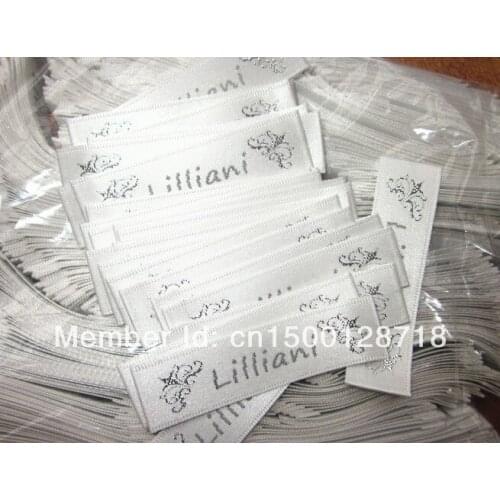 Free shipping customized garment clothing woven labels/satin silver thread embroidered label/logo/tag