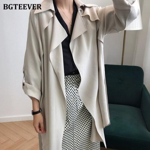 BGTEEVER Casual Turn-down Collar Women Thin Trench Coats Full Sleeve Loose Lace-up Female Windbreaker 2021 Autumn Outwear Jacket