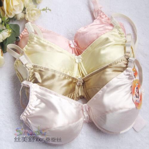 Sexy Pure Silk Women Bra Thin Health Care Underwear Bra Padded 100% Mulberry Silk Solid Bras 75 80 85 90 95 B Free Shipping