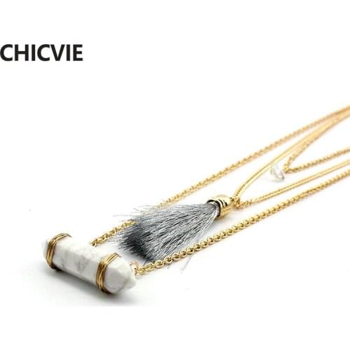 CHICVIE Natural Stone Crystal Pendant Necklace For Women Multilayer Necklaces Ethnic Jewelry SNE160106