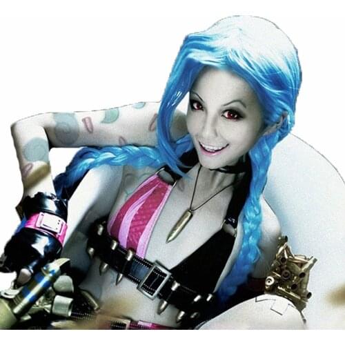 Coshome LOL Jinx Cosplay Wigs Women Blue Double Ponytail Braids Girls Long Hair 120cm For Halloween Party