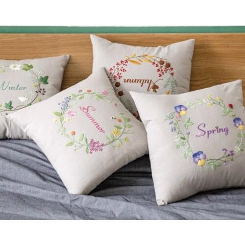 DIY four seasons pillow embroidery creative production pillow ribbon embroidery Su embroidery, simple and fresh style，size 45*45