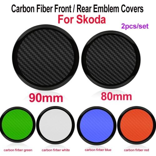 2pcs 90mm 80mm ABS Carbon Fiber Car Front Hood Emblem Rear Cover For Octavida Bora Jetta Fabia Black/Green/Blue/White/Red