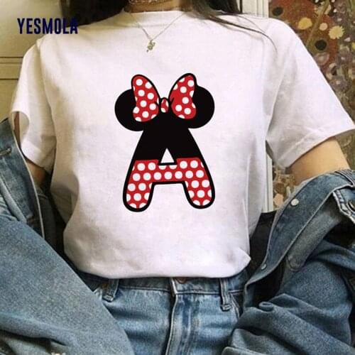 YESMOLA Women T-shirt Letter Print Tshirt Girl A to Z Alphabet Combination Cartoon Short Sleeve Casual Korean Style Tops T-shirt