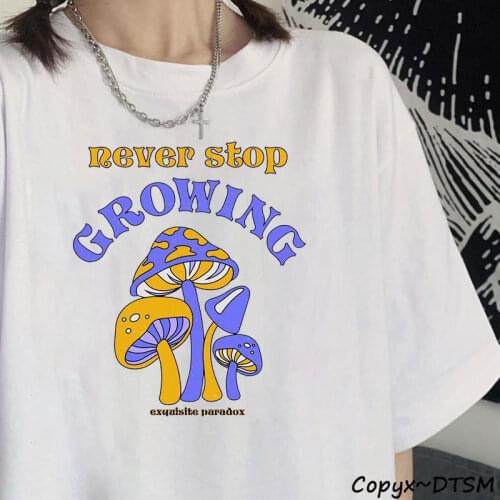 Mushroom Kawaii Ulzzang Grunge Women T Shirts Harajuku Casual Streetwear Tops Oversized Female T-shirt Summer Cartoon Ladies Tee