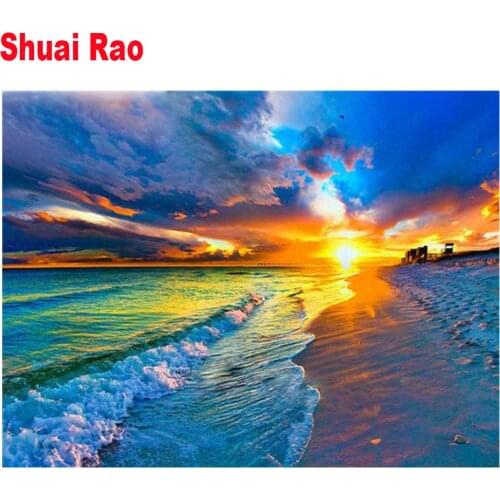 Blue beach Sunest Scenic diamond painting tools full square round diamond mosaic 3d Seascape cross stitch embroidery wall decor