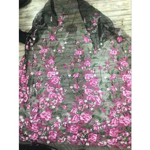 GLace 1Y/Lot Rose red flower polyester cotton mesh fabric textile womens dress embroidery lace accessories TX1107