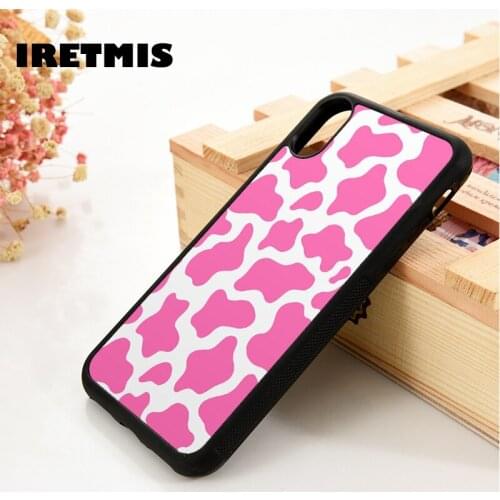 Iretmis 5 5S SE 6 6S TPU Silicone Rubber Phone Case Cover for iPhone 7 8 Plus X Xs 11 12 MINI Pro Max XR Hot Pink Cow Pattern