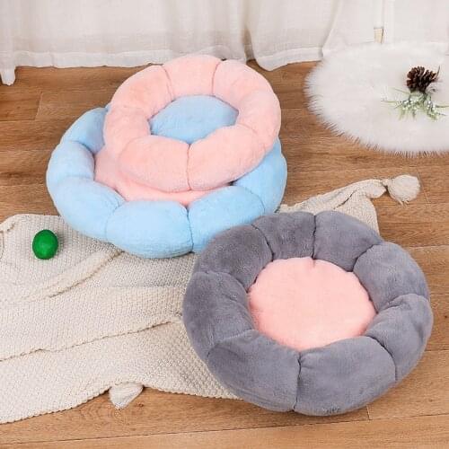 Round Flower Dog Bed for Small Large Dogs Soft Velvet Cat Mat Pet Deep Sleeping Cushion Winter Warm Puppy Kennel Nest Dog Basket