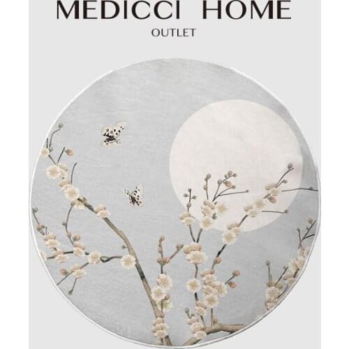 Medicci Home Chinese Round Rugs Floor Carpet Butterfly Plum Blossom Print Living Room Bedroom Bedside Mat Boutique Art Deco