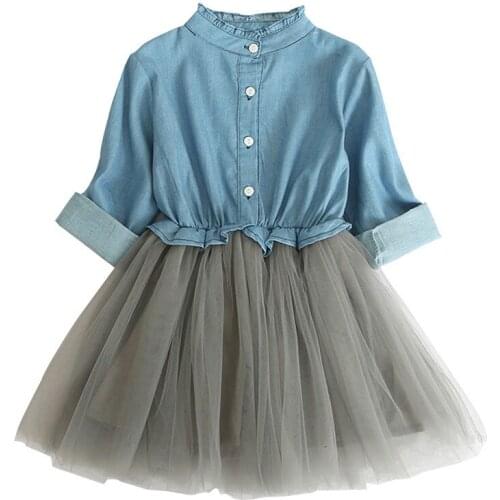 Fashion Girl autumn and Spring wear denim patchwork dress Children baby tutu dress long sleeve princess dress DR19144