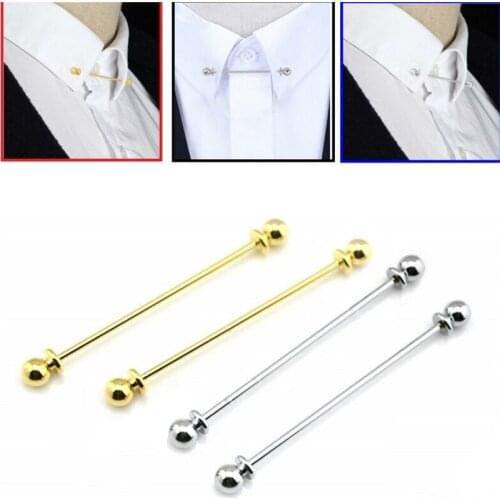 Men Necktie Shirt Collar Pin Round End Tie Clip Brooch Gift Clasp Pin Bar Silver