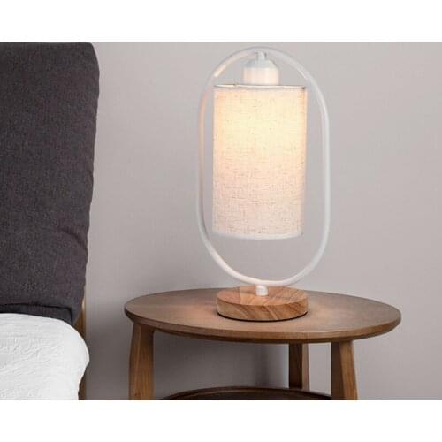 Nordic Table Lamp With Fabric Lampshade For Bedroom Retro Cloth Warm Solid Wood Bedside Lamp White Black Reading Lighting