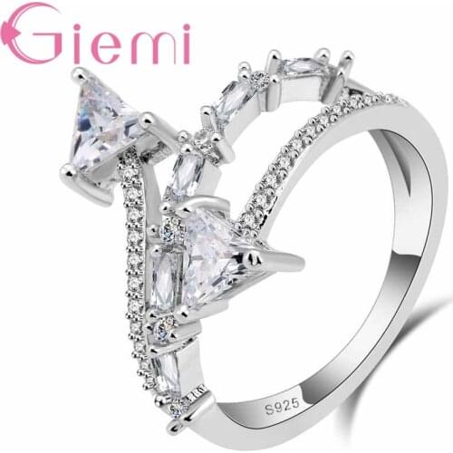 Charming Shiny 925 Sterling Silver For Women Engagement Wedding Rings Sweet Style Clear Crystal Accessory