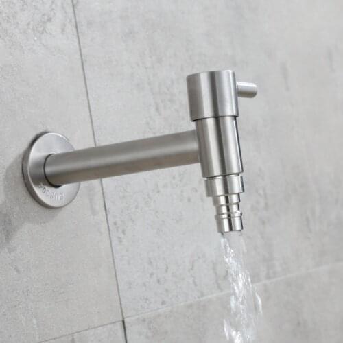 Single Mop Pool Brushed Faucet Lengthen 304 stainless steel Mounting Washing Machine Tap Bathroom Accessories 16cm Bibcock