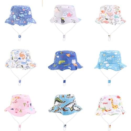 Spring Summer Thin Cartoon Dinosaur Print Baby Bucket Hat Cotton Fisherman Hats Kids Toddler Boys Girls Panama Sun Cap for 1-3Y